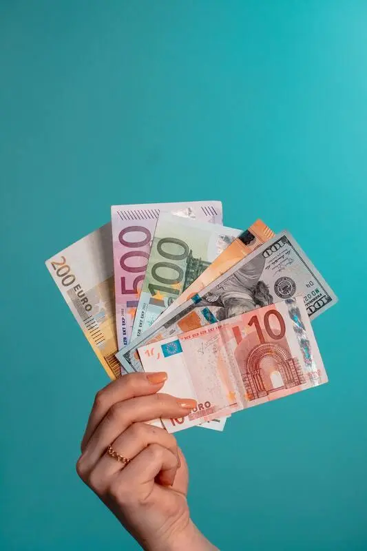 Como enviar euro ao exterior? Notas de 200, 500, 100, 50 e 10 euros segurados por uma mão feminina